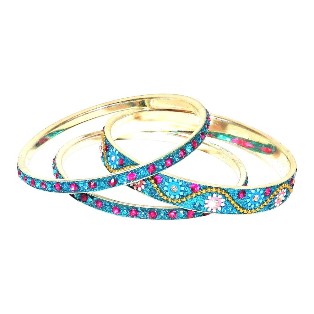 NIB Light Blue 20mm Flowered Aluminum 3 Bangle Bracelet Set 2.75" Inside BR492